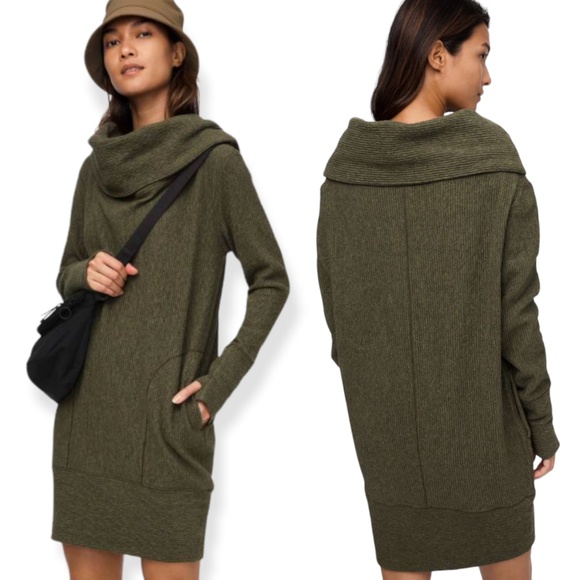 lululemon athletica Dresses & Skirts - Lululemon Along the Way Dress Heathered Dark Olive SZ XL